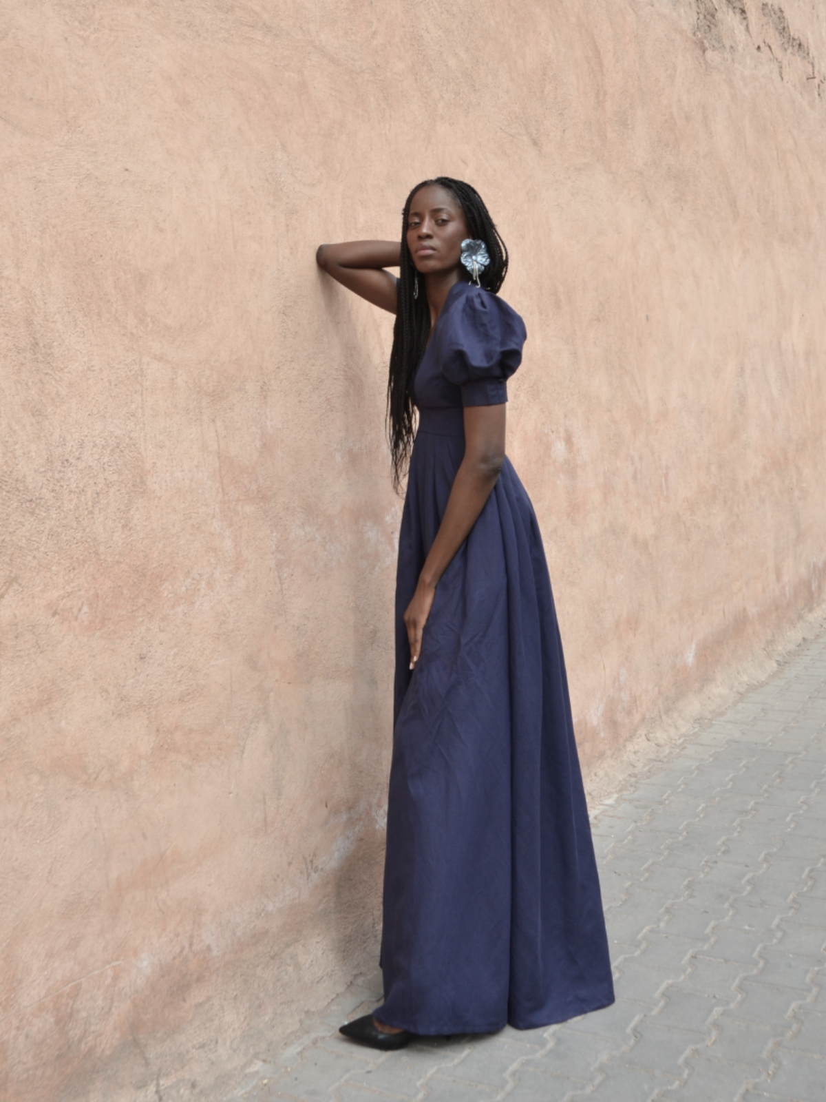 Alexia Navy Blue Linen Dress