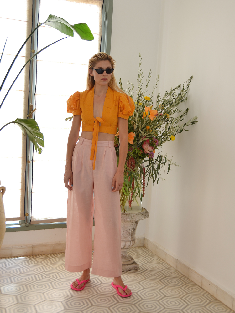 Alexia Embroidered Cotton Top Orange
