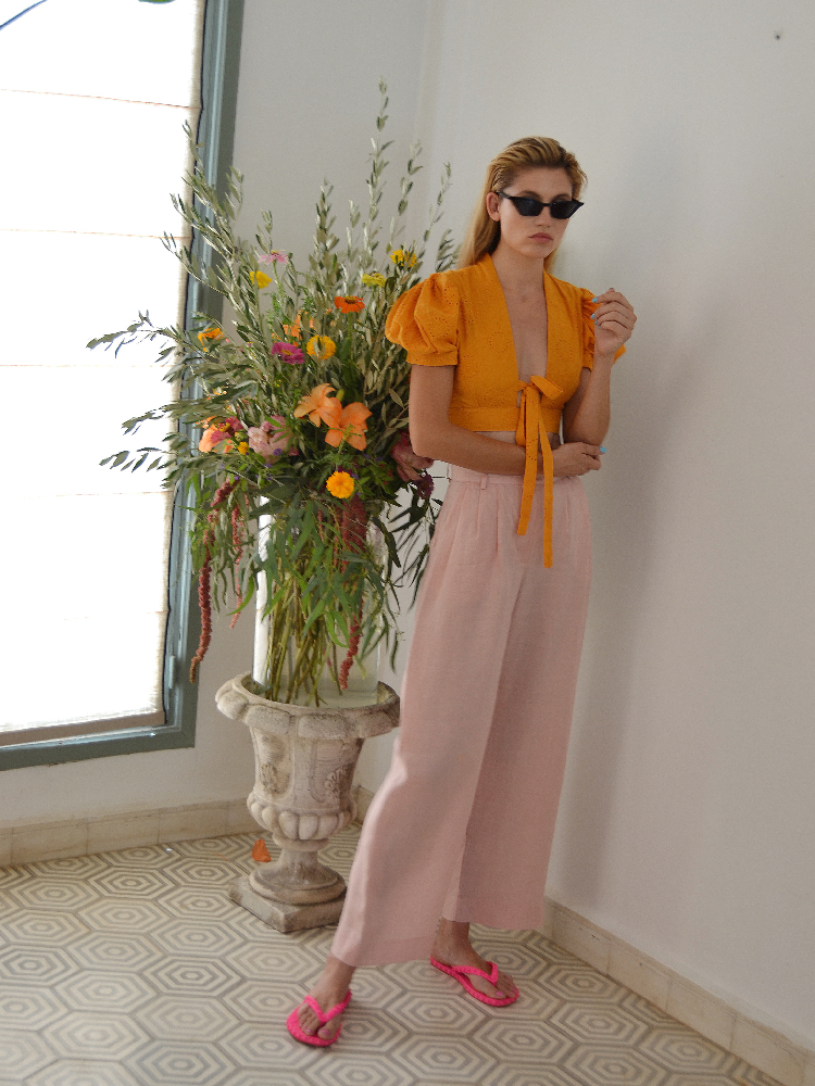 Alexia Embroidered Cotton Top Orange