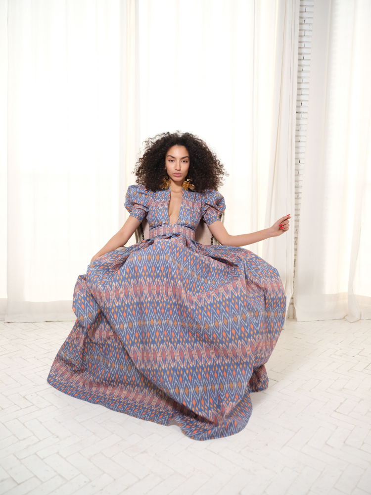 Alexia’s Dress Cotton Blue & Orange Print