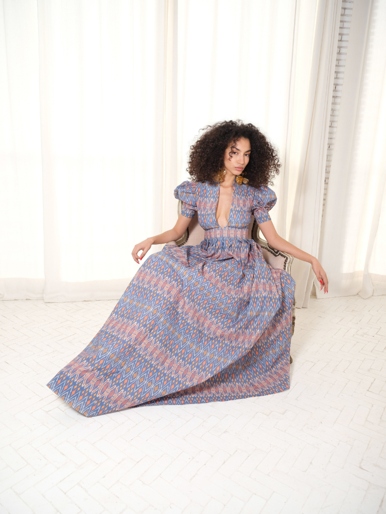 Alexia’s Dress Cotton Blue & Orange Print
