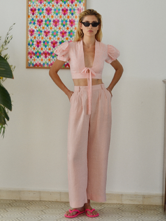 Alexia Embroidered Cotton Top Pale Pink