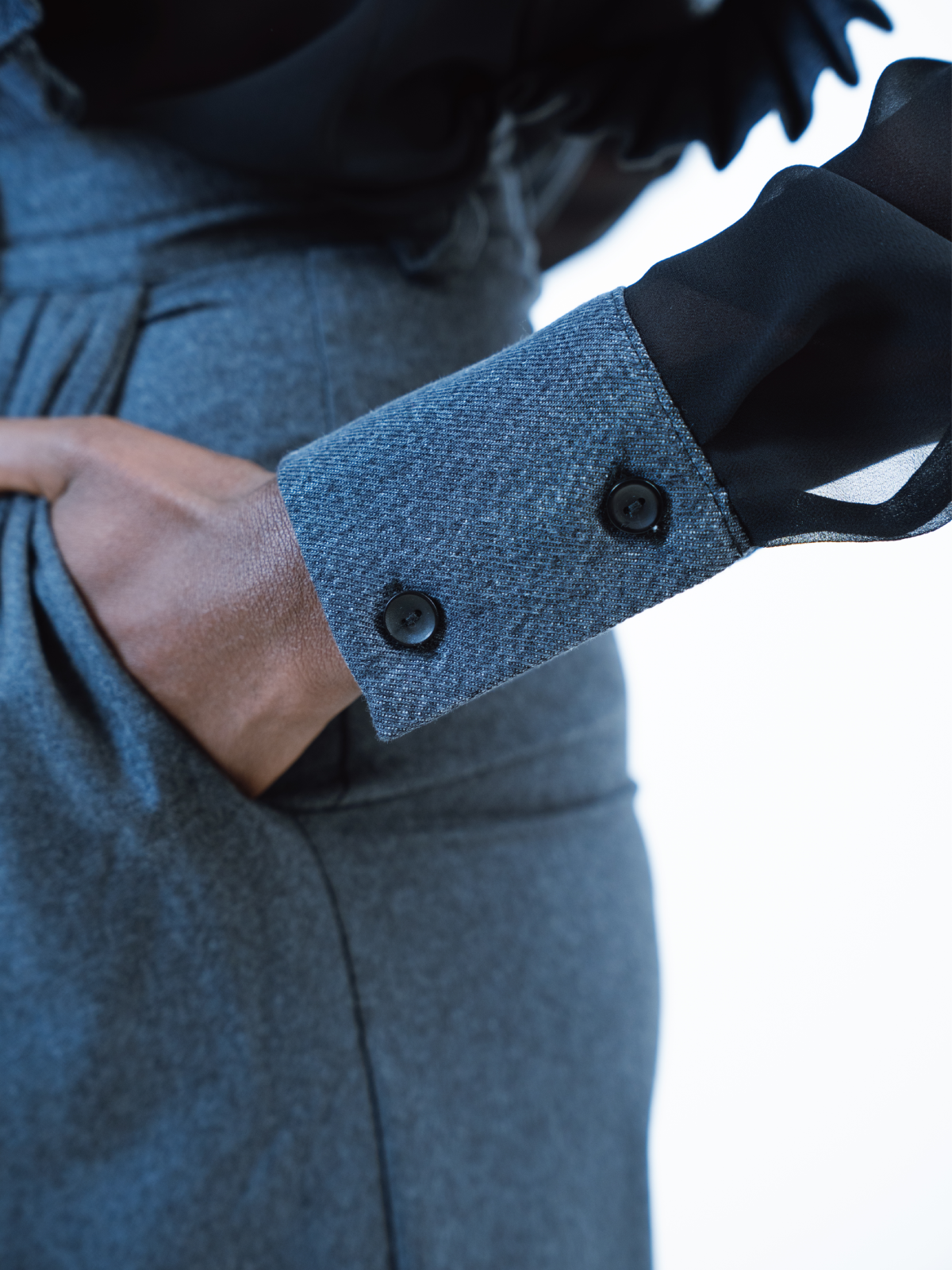 Karima Shirt Gray Denim & Black Muslin