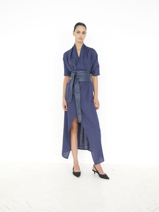 Nadia’s Kimono textured cotton blue