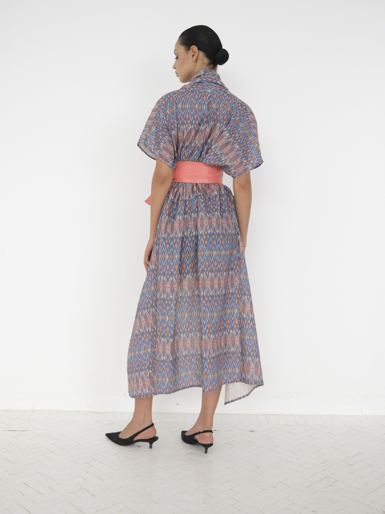 Nadia’s kimono cotton blue & orange print