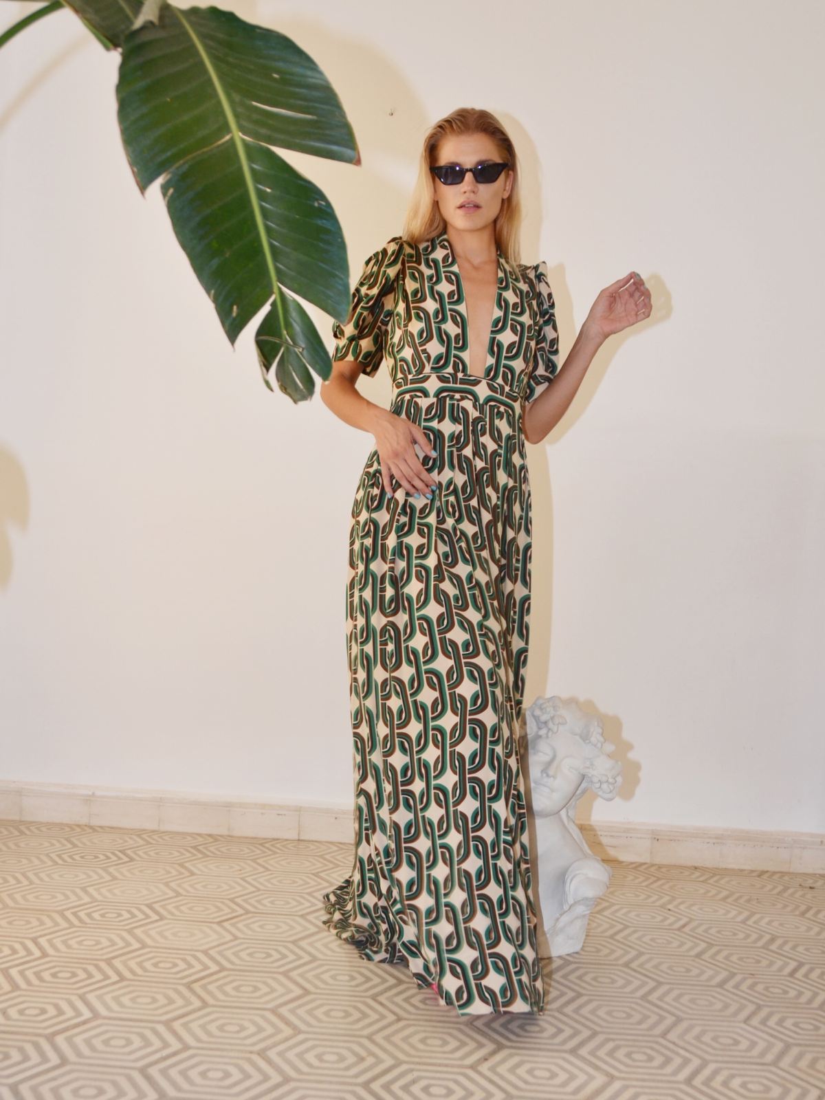 Alexia’s Dress Beige & Green