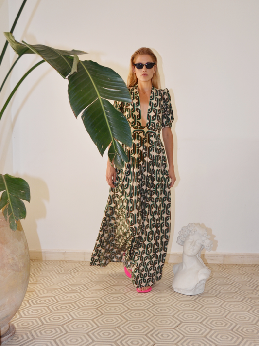 Alexia’s Dress Beige & Green