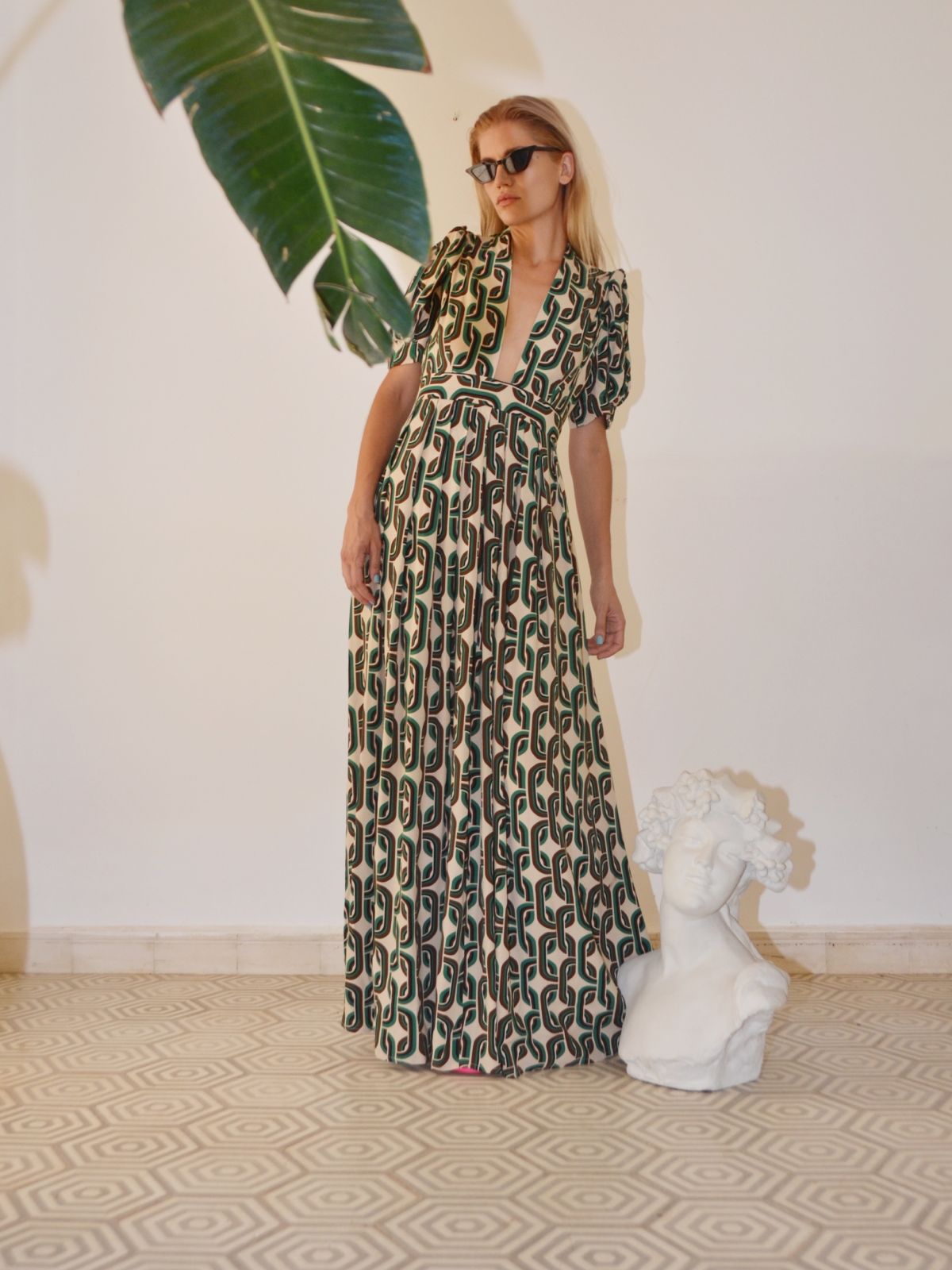 Alexia’s Dress Beige & Green