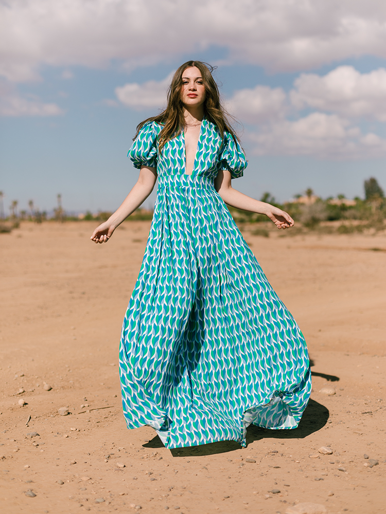 Alexia's Dress Green & Blue Graphic Print