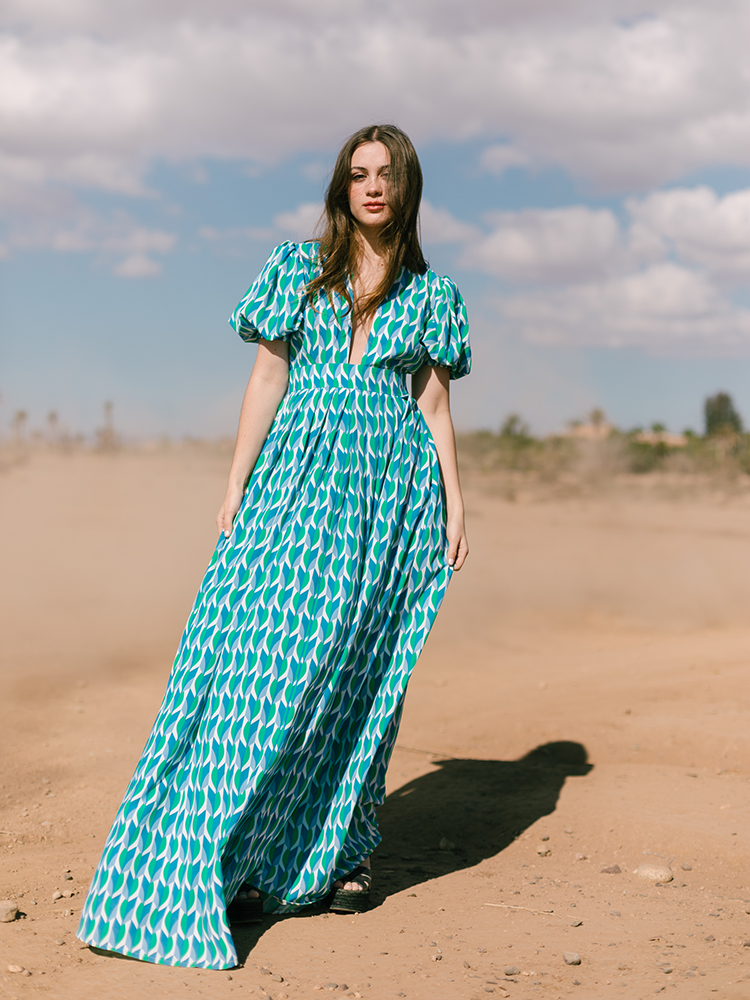 Alexia's Dress Green & Blue Graphic Print