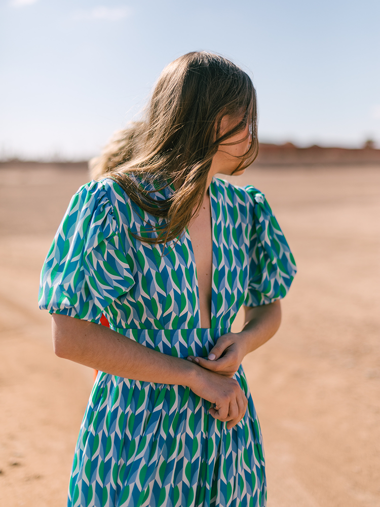 Alexia's Dress Green & Blue Graphic Print