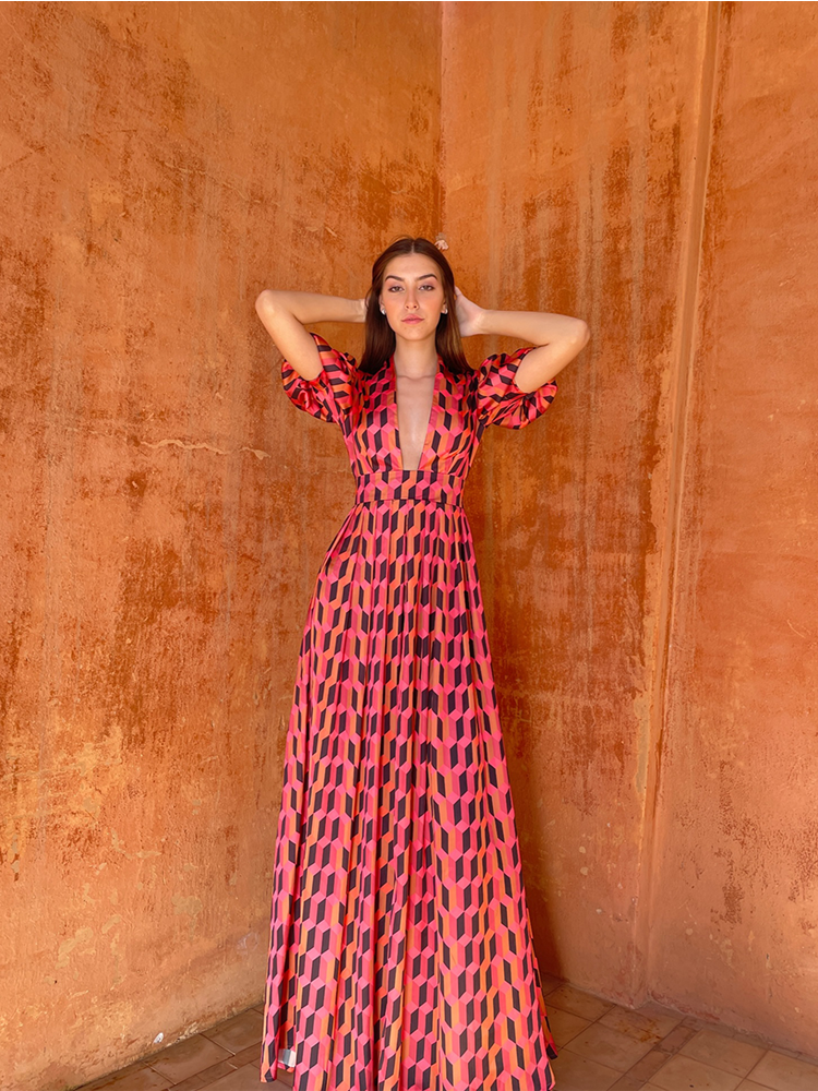 Alexia's Dress Orange and Pink Print Cotton – Hanout Boutique