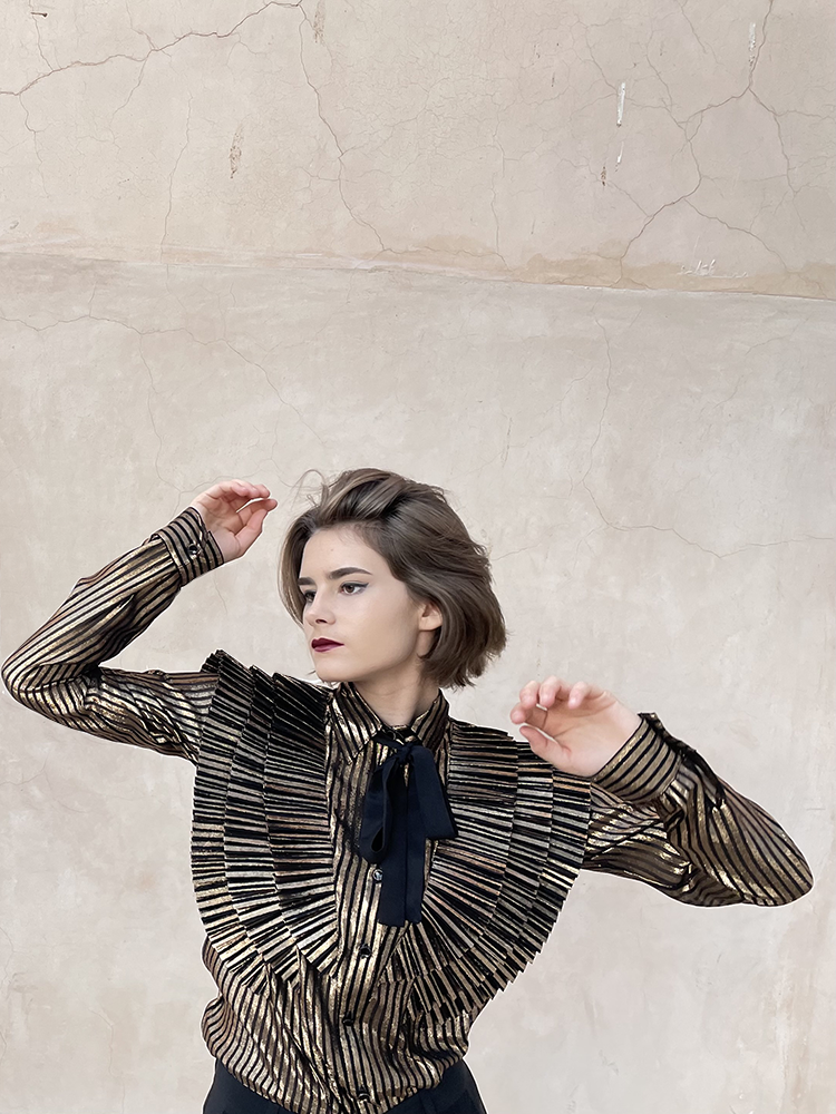 Karima’s Shirt Silk Black and Gold