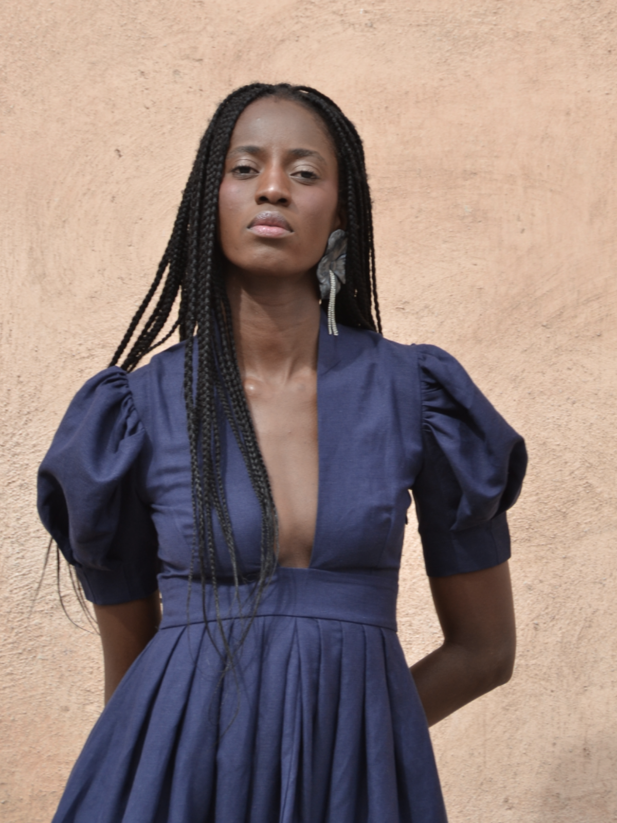 Alexia Navy Blue Linen Dress