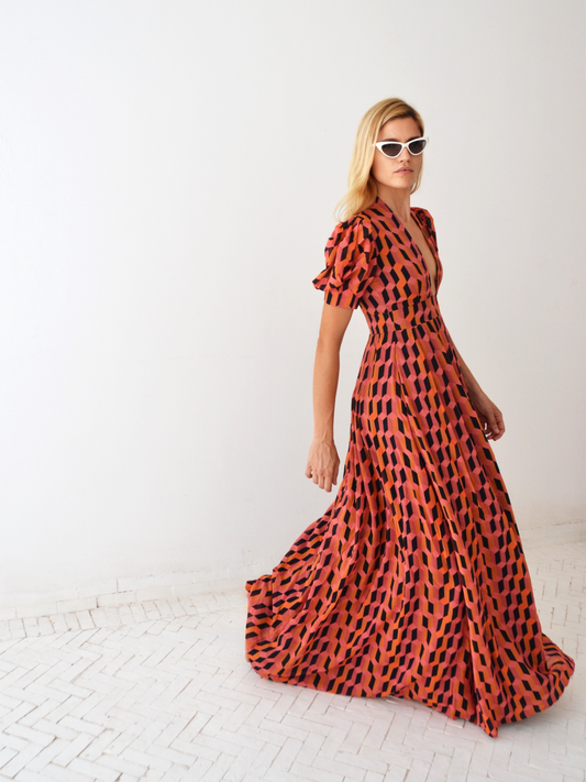 Alexia’s Dress Orange and Pink Print Cotton