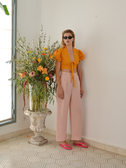 Alexia Embroidered Cotton Top Orange