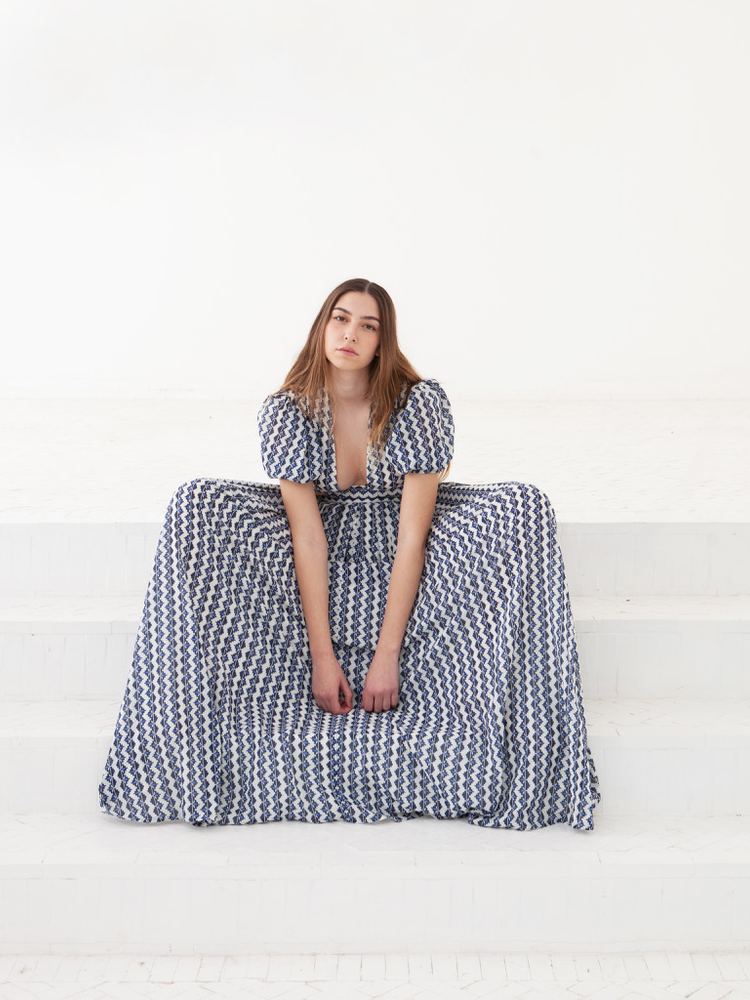 Alexia's Dress Cotton White & Blue Print