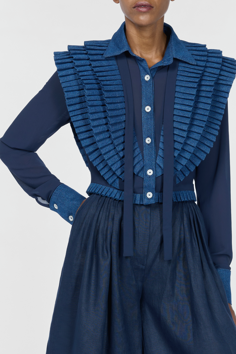 Karima Cropped Denim & Mousseline Shirt