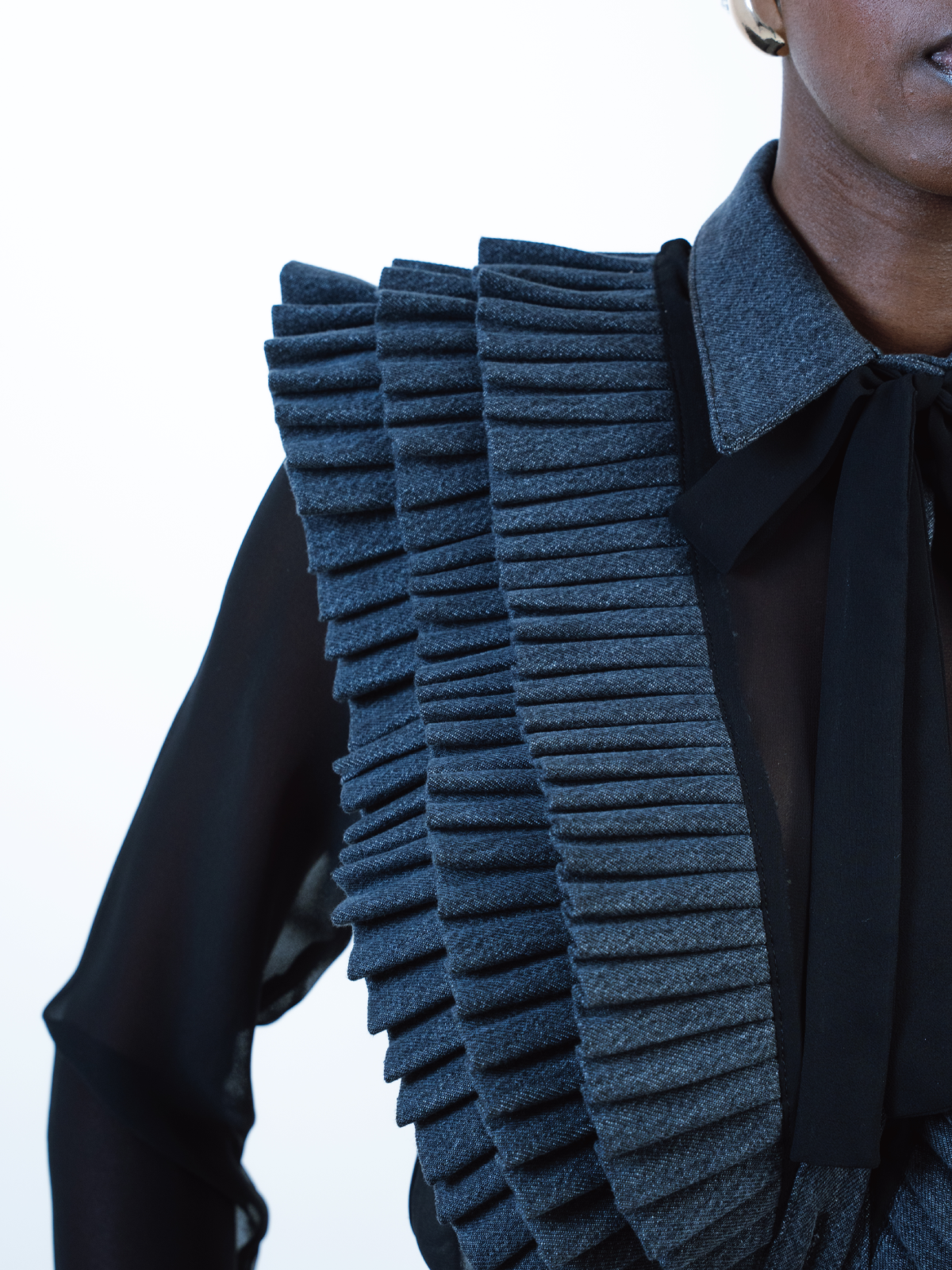 Karima Shirt Gray Denim & Black Muslin