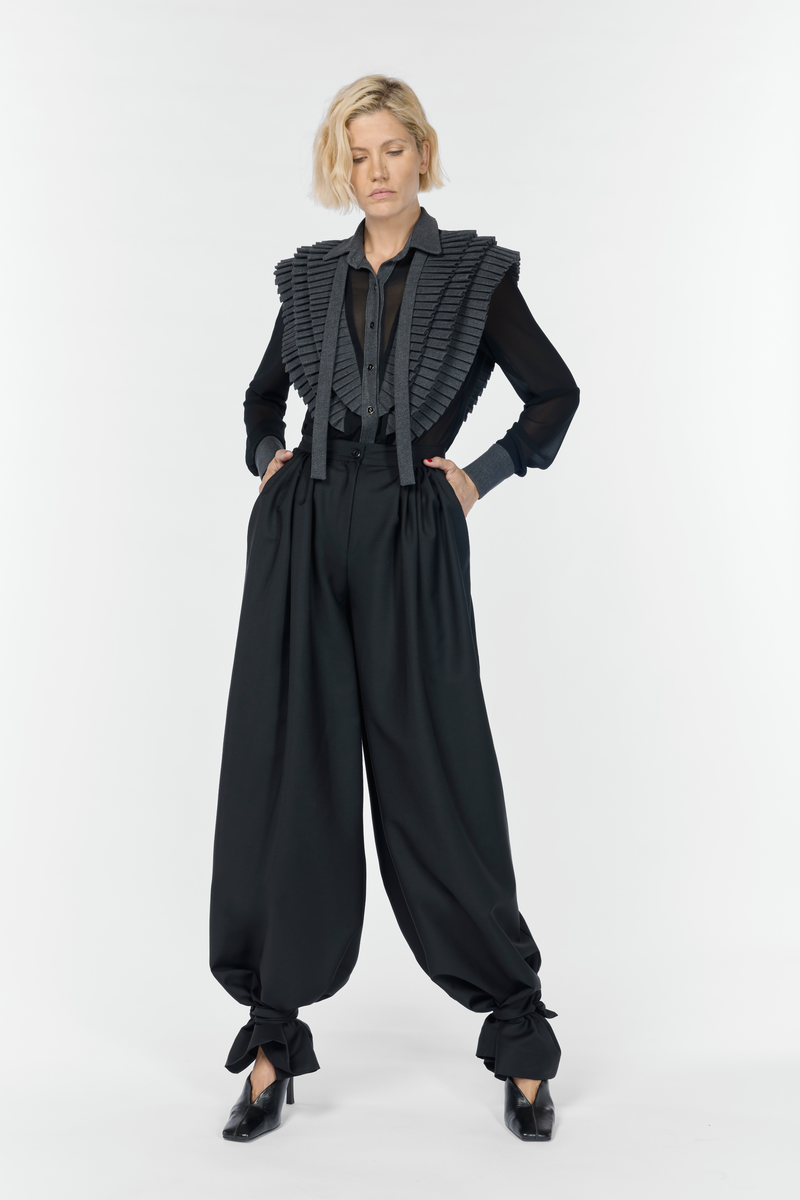 Karima Regular Denim & Mousseline Black Shirt