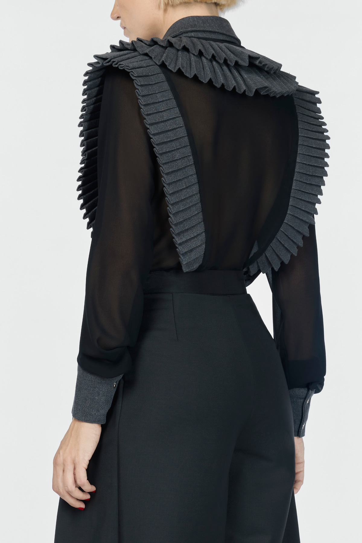 Karima Regular Denim & Mousseline Black Shirt-thumbmail-4