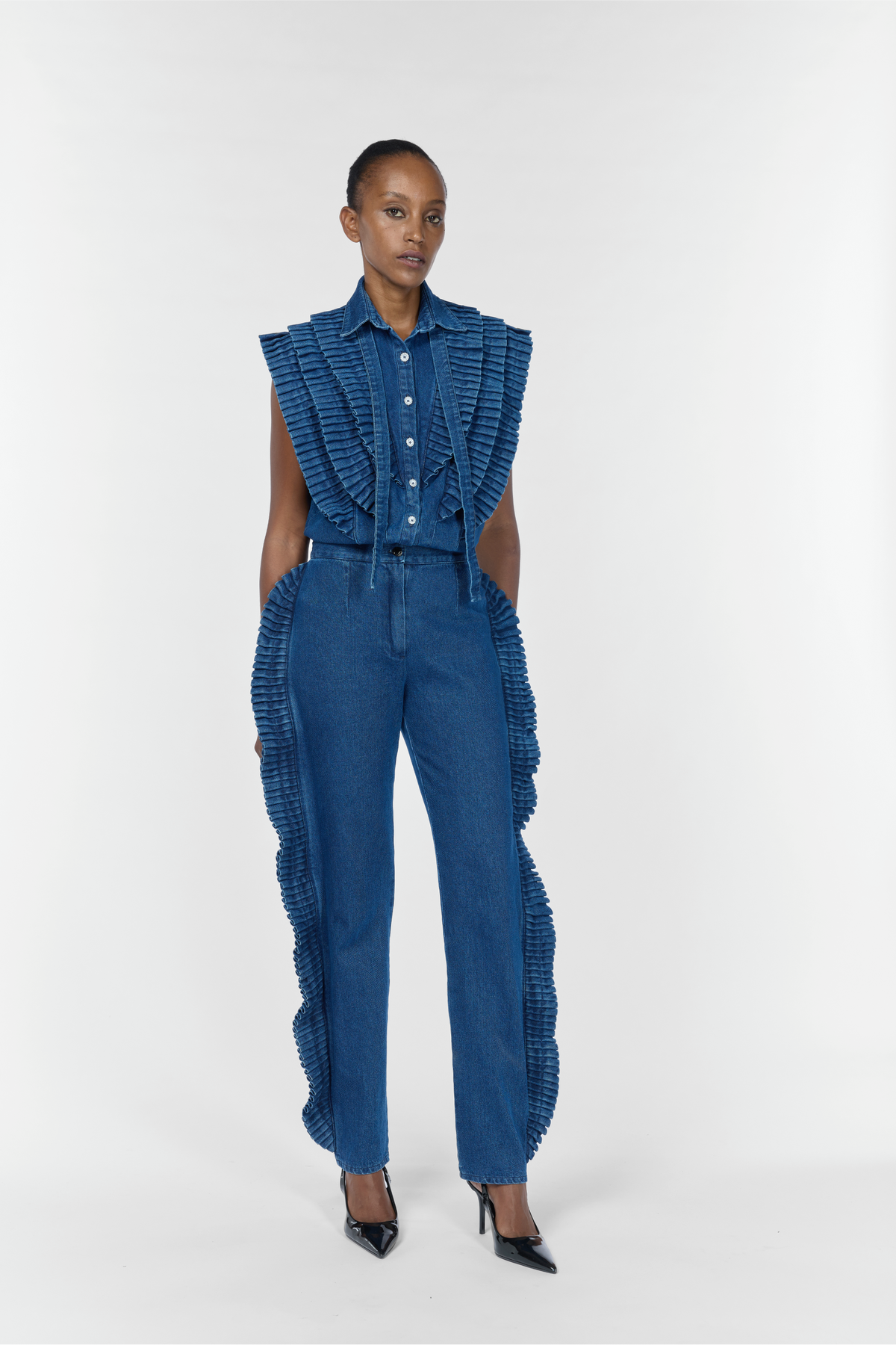 Karima Regular Denim Sleeveless Shirt-thumbmail-1