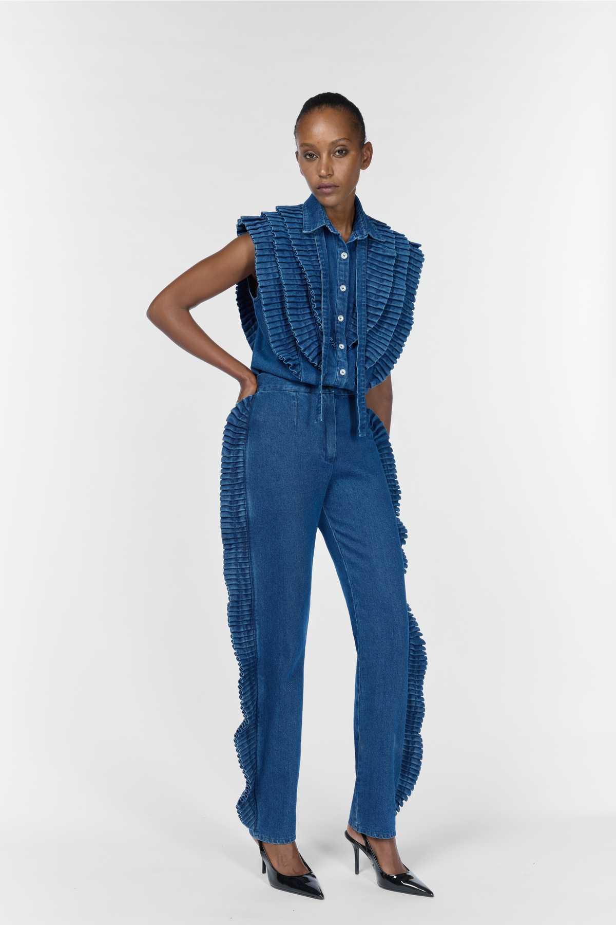 Karima Regular Denim Sleeveless Shirt-thumbmail-2