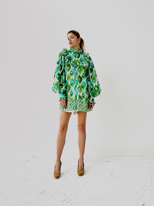 Matteo’s  Shirt Cotton Oversized Green & Turquoise Print