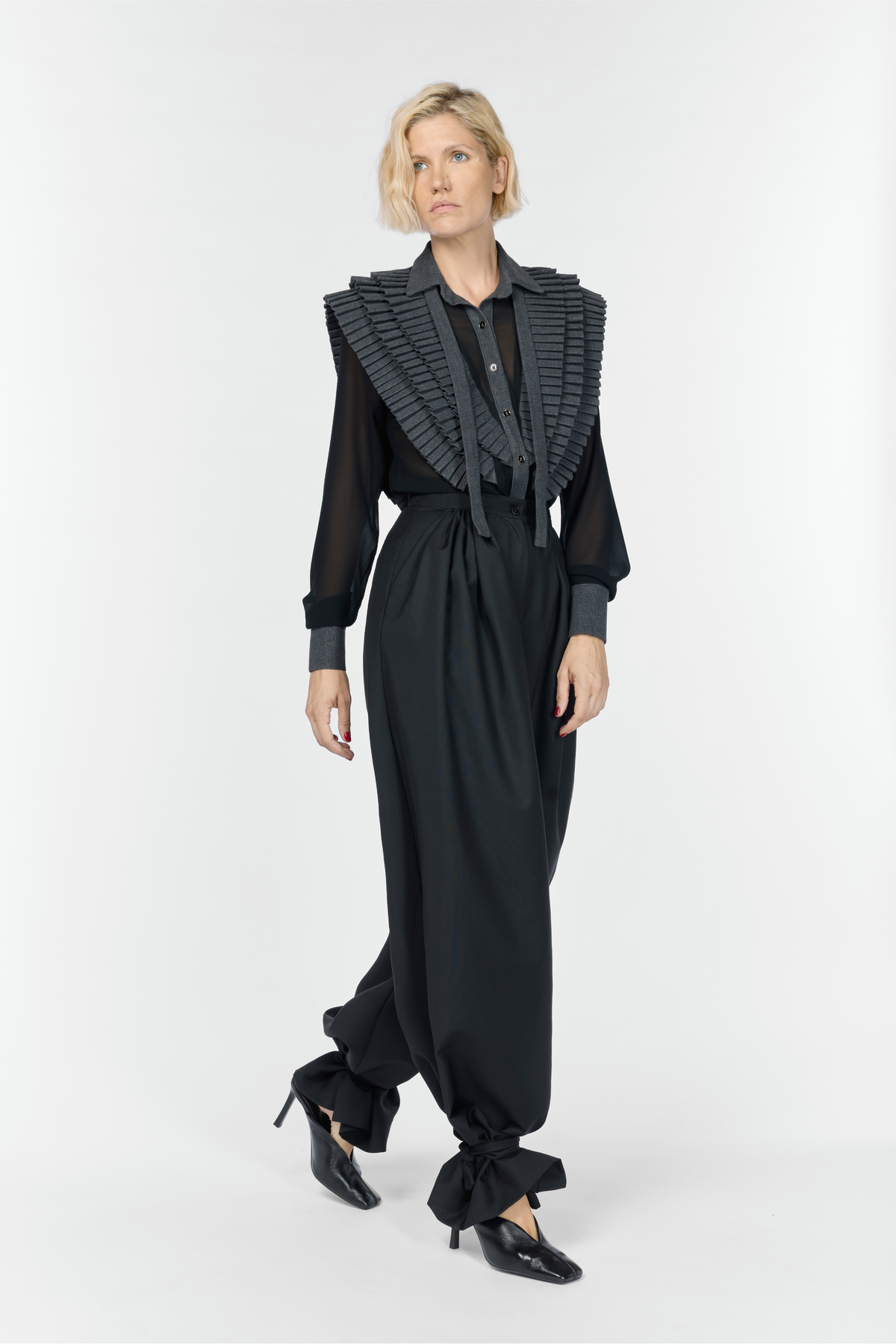 Karima Regular Denim & Mousseline Black Shirt-thumbmail-2