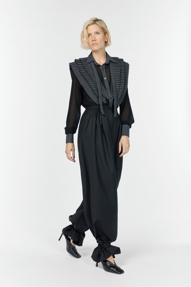 Karima Regular Denim & Mousseline Black Shirt