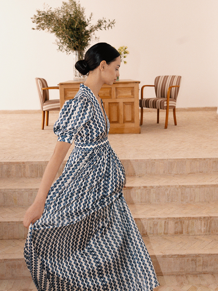 Alexia’s Dress White and Blue Print Cotton