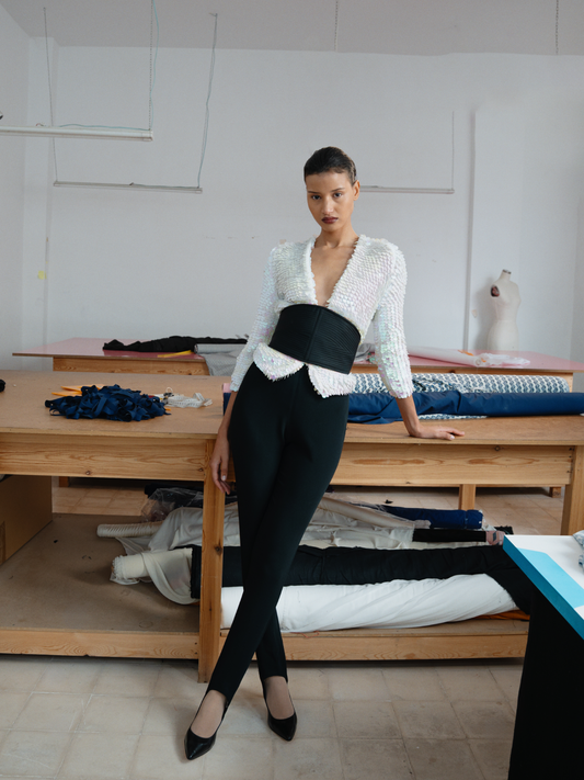 Zoe’s Wool & Sequins Hand Knitted Jacket White