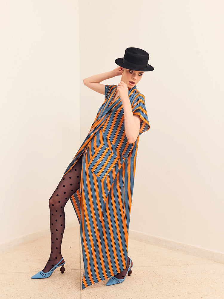 Nadia’s Dress Kimono - Orange & Blue Stripes