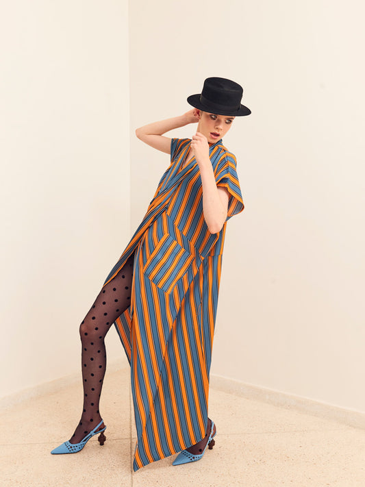 Nadia’s Dress Kimono - Orange & Blue Stripes