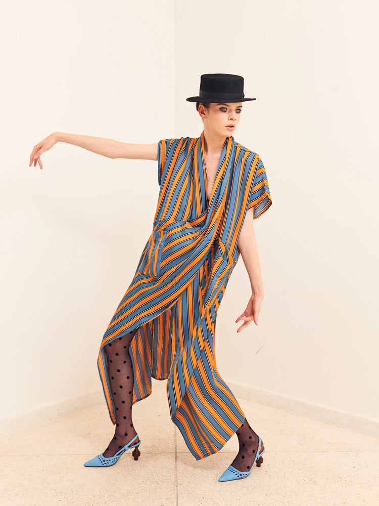 Nadia’s Dress Kimono - Orange & Blue Stripes