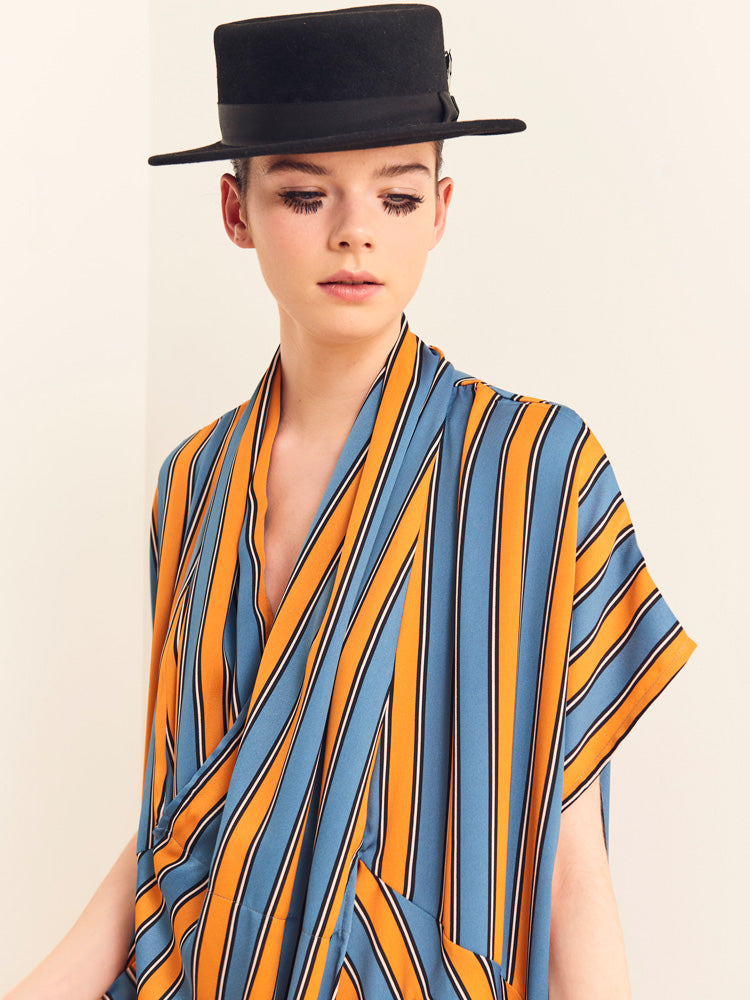 Nadia’s Dress Kimono - Orange & Blue Stripes