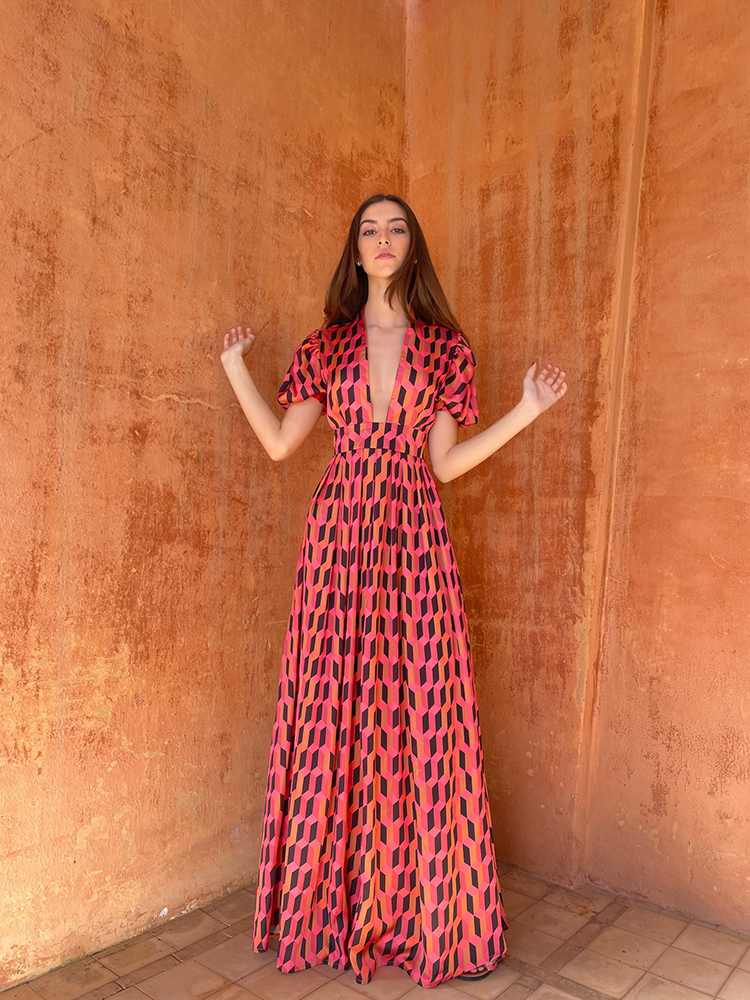 Alexia’s Dress Orange and Pink Print