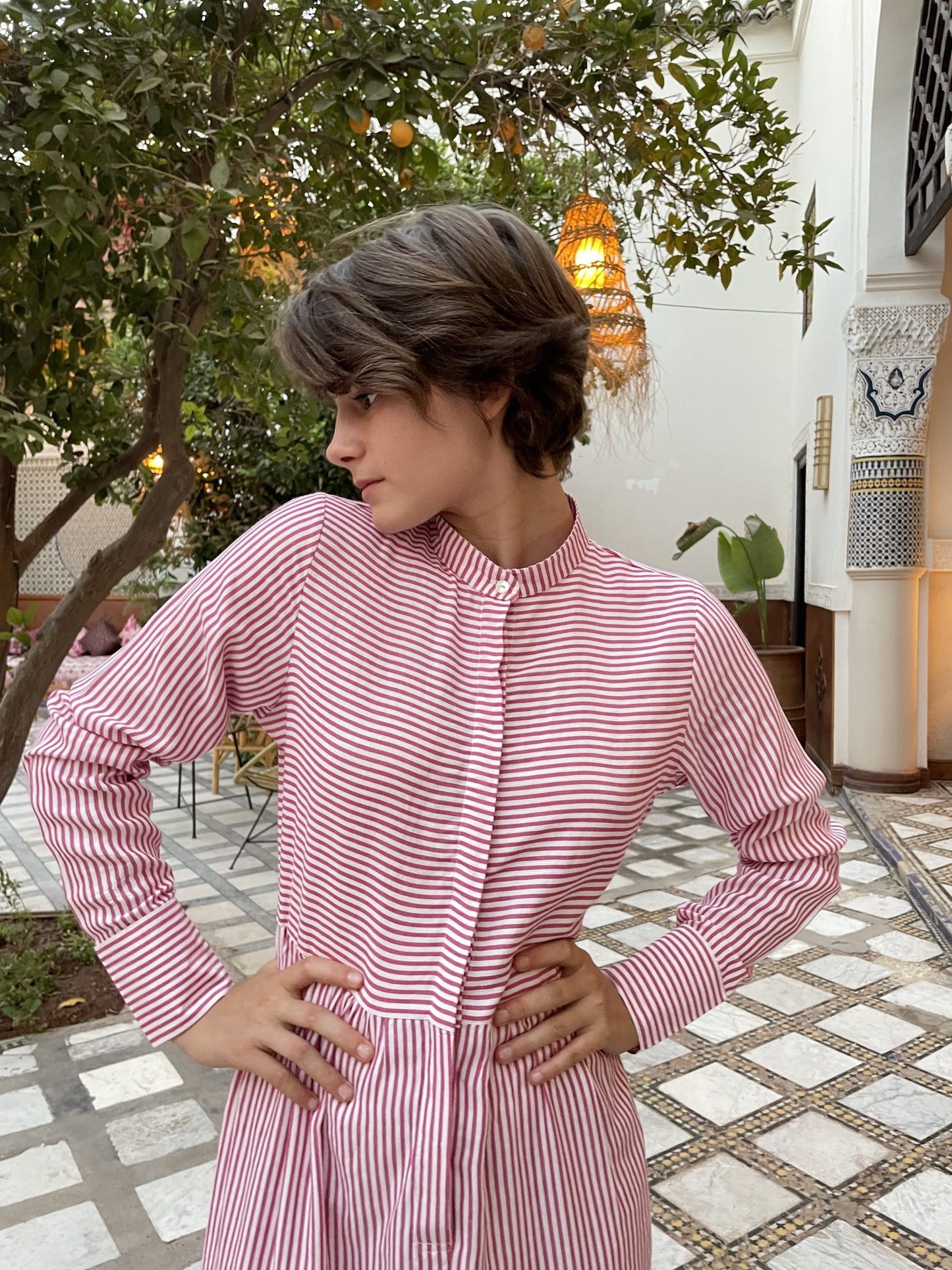 Delphine Dress Cotton - White & Pink Stripes