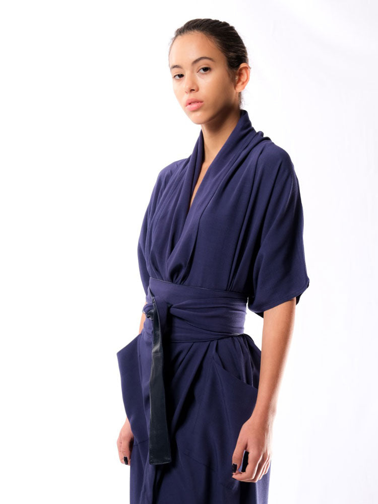 Navy blue kimono dress top