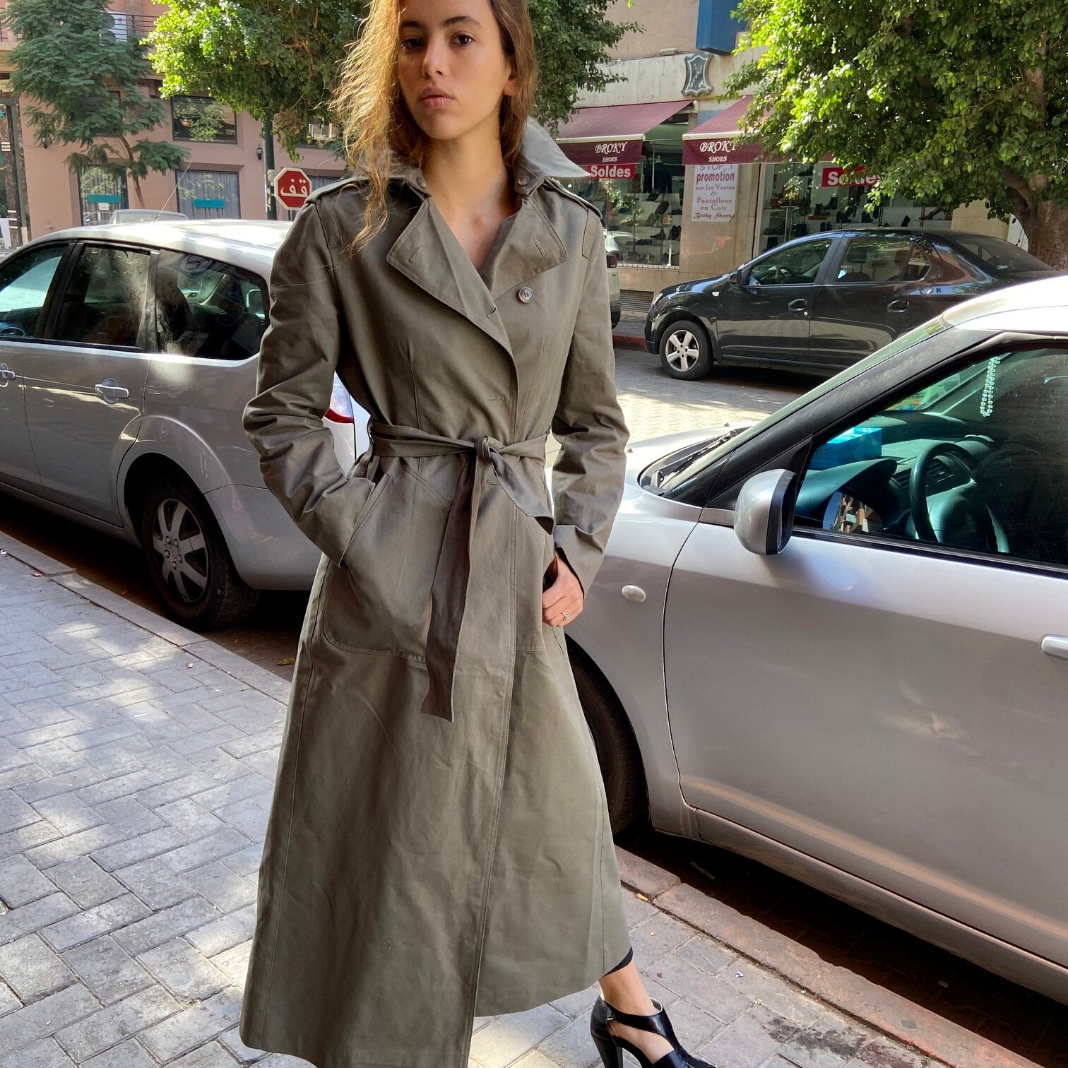 Green trench coat